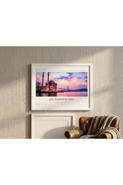 Beyaz Çerçeveli Ortaköy İstanbul Boğazı Manzara Poster | Duvar Dekoru | Fotoğraf Baskı