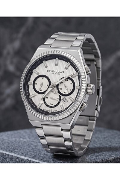 DAVID GUNER San Diego Men's Wristwatch 45mm White Dial Multifunction Steel