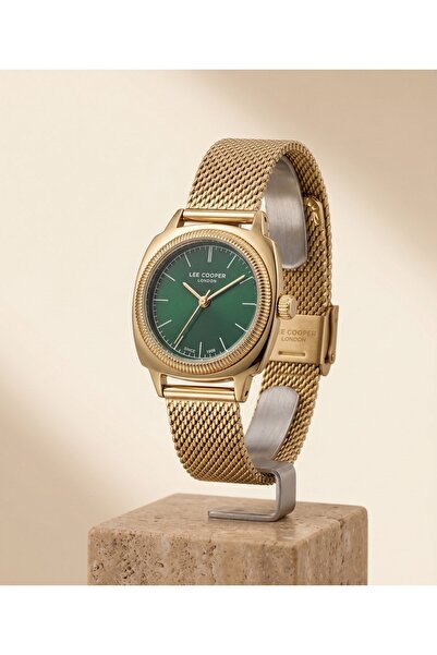 Lee Cooper London Kadın Saati 26mm Yeşil Kadran Gold Hasır Çelik Kordon 3 ATM...
