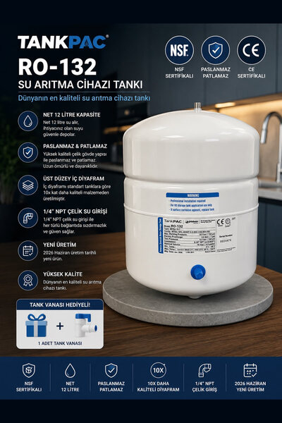 AQUA BELLA Pae RO-132 12 Litre Su Arıtma Cihazı 3.2 Galon Metal Tank (12 L) N...