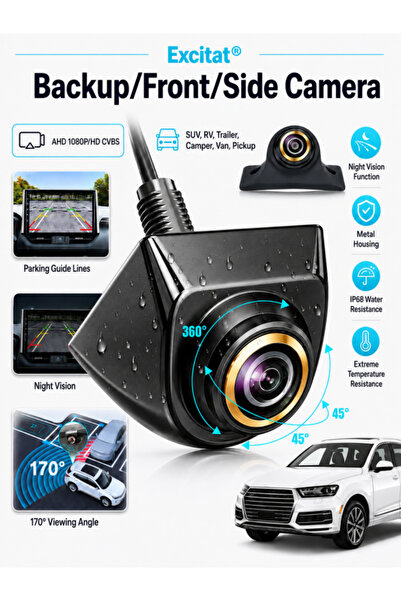 Excitat Camera Backup/Frontala/Laterala, Excitat®, Vedere AHD 1080P/HD CVBS, ...
