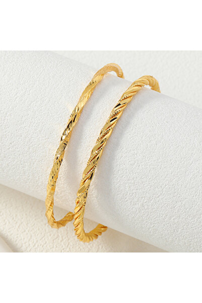 Choice 58-60mm Gold-color 2-piece stacked thin ring gold 24K gold-plated twis...