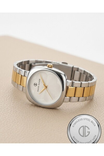 DAVID GUNER Women's Wristwatch 31 mm Double Color Steel Band Square Case Patterned Stylish Watch