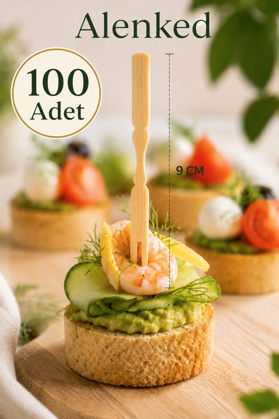 alenked 100 Adet Bambu Çatallı Kürdan 9 cm Kokteyl Kürdanı Aperatif Sunum Kür...