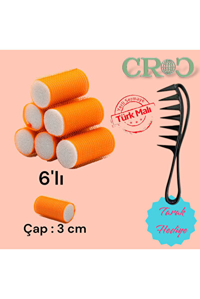 Croc 1224 Turuncu 6Lı Mini Paket Bigudi Cırtlı Saç Bigudisi Çap 3Cm