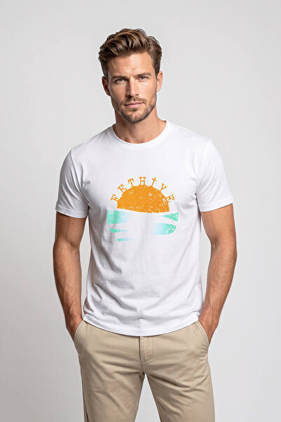 MARKAPIA Men's Crew Neck 100% Cotton Fethiye Printed Short Sleeve T-Shirt