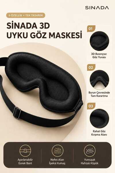 Sinada Premium 3D Uyku Göz Maskesi, %100 Işık Engelleme, Hafızalı Köpük Uyku ...