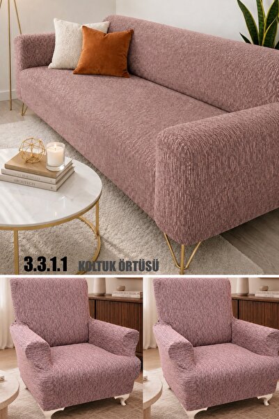 ÖZMAKAN Stretch Elastic Flexible Washable Cotton 3 3 1 1 Jacquard Sofa Cover ...