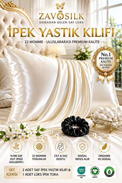ZAVO ​"Ultra Lüks Deneyim: %100 Saf Dut İpeği 22 MommeYastı Kılıfı beyaz ​Sır...
