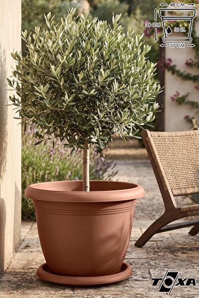 ToXA 32 Litre Ø48x36cm Tabaklı Yuvarlak Plastik Büyük Boy Villa Saksı No10 Ma...