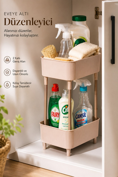 Porsima 1130 İki Katlı Raf - Çok Amaçlı 2 Katlı Evye Altı Düzenleyici Dolap I...