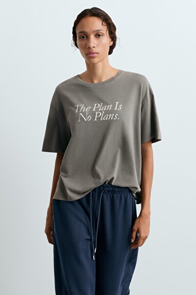 Oysho Yazılı pamuklu karışımlı kısa kollu boxy t-shirt
