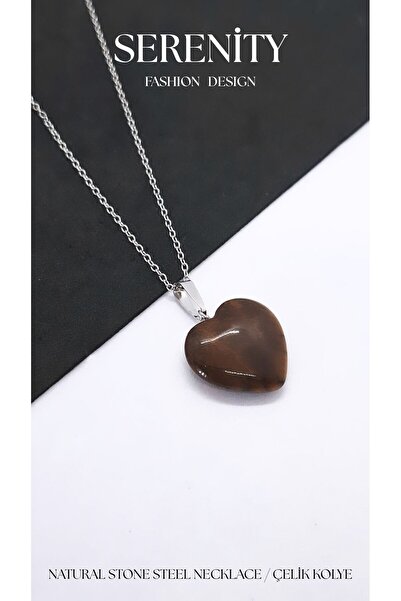 Serenity Tiger Eye Natural Stone Heart Steel Necklace