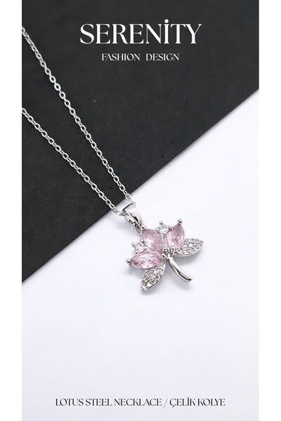 Serenity Steel Necklace with Lotus Flower Figure
