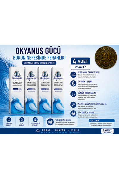 SANTASYA 4 ADET OKYANUS SUYU AQUANOSE 25 ML BURUN SPREYİ