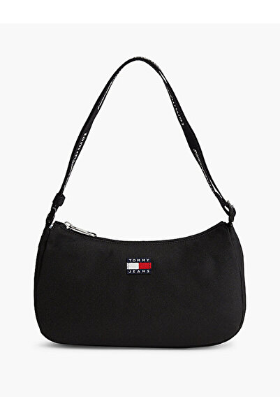 Tommy Hilfiger Czarna torebka damska z regulowanym paskiem, ikonicznym logo f...