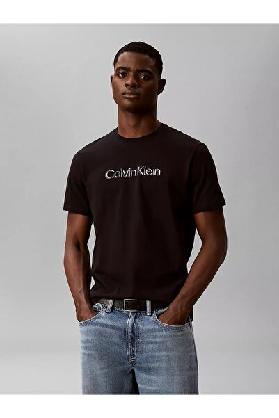 Calvin Klein Men's Regular Fit Round Neck Logo Printed Cotton Short Sleeve Bl...