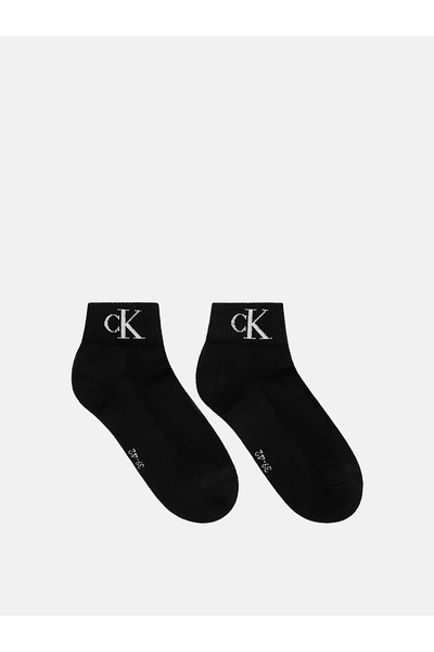 Calvin Klein Men's Ankle Length Monogram Logo 2-Piece Socks Set - Black