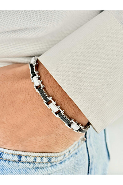 FERRO Silver and Black Steel Men's Bracelet Frj10141A-J with 2 Year Warranty ...