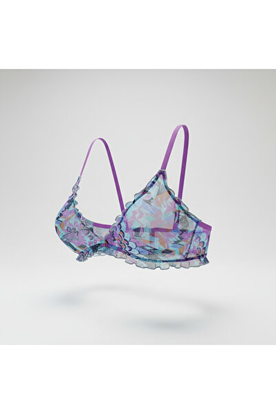 BONBON Women's Transparent Tulle Ruffled Unwired Unpadded Bra Bb2083