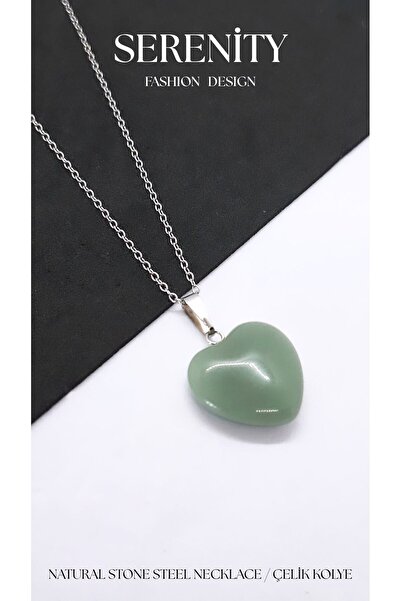 Serenity Jade Natural Stone Heart Steel Necklace