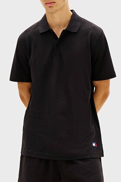 Tommy Hilfiger Men's Brand Logo Black Polo Collar T-Shirt Suitable for Daily Use