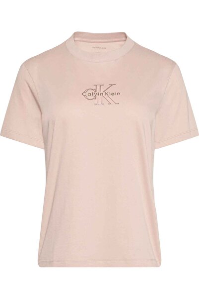 Calvin Klein Kadın Marka Logolu Günlük Kullanıma Uygun Açık Turuncu T-Shirt