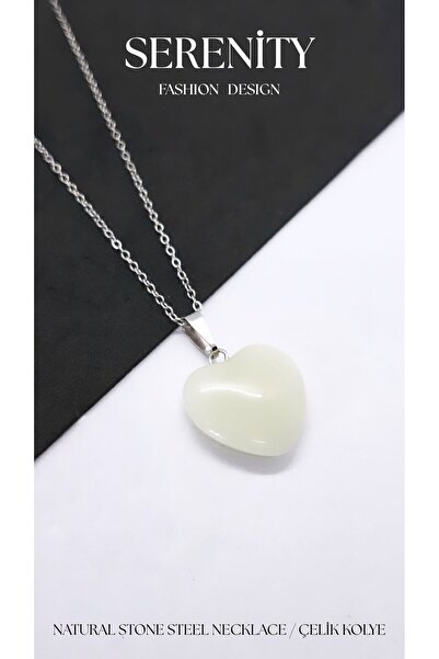 Serenity Light Green Phosphor Natural Stone Heart Steel Necklace