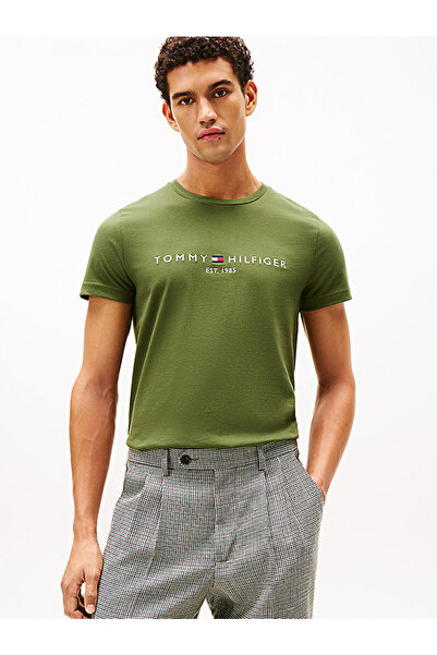 Tommy Hilfiger Men's Brand Logo Organic Cotton Green5 T-Shirt Suitable for Da...