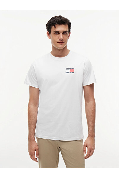 Tommy Hilfiger Tjm Slim Essential Flag Tee Ext Men's White T-Shirt - Dm0Dm20740