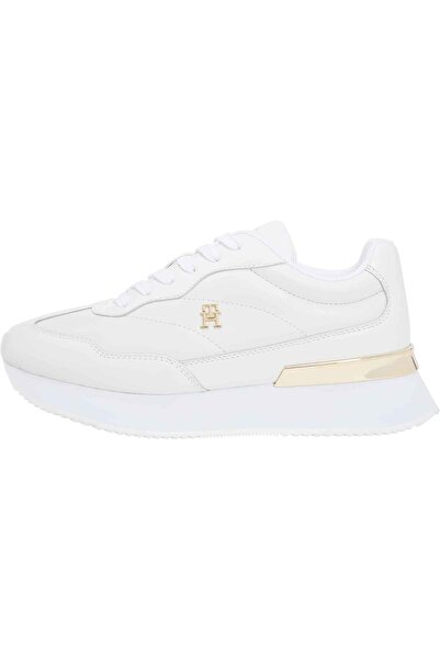 Tommy Hilfiger Women's Lace-Up Gold Detailed Thick Sole Sneaker - White/Ecru