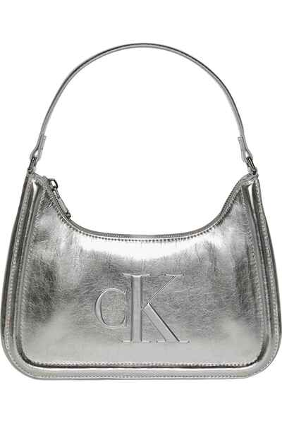 Calvin Klein Női nagyméretű CK logós rövid pántos fényes bőr ezüst válltáska ...