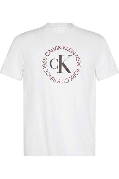 Calvin Klein Men's Regular Fit Logo Printed Short Sleeve Cotton White T-Shirt