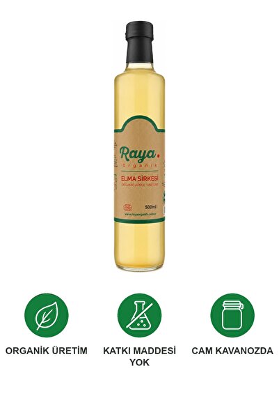 RAYA Organik Elma Sirkesi 500 ml Doğal Fermente Katkısız Koruyucusuz Cam Şişe