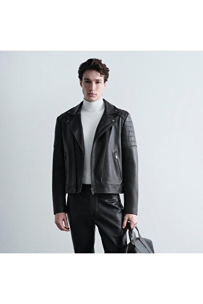 Desa Erkek Koyu Kahve Eskitme Vintage Deri Biker Ceket