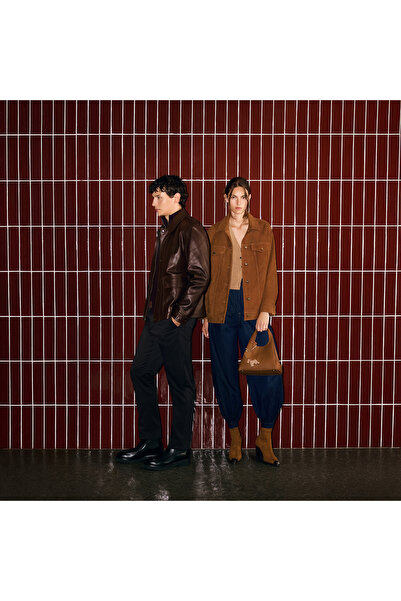 Desa Men's Bitter Brown Shirt Collar Leather Coat