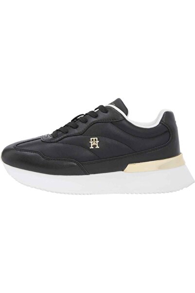 Tommy Hilfiger Women's Lace-Up Gold Detailed Thick Sole Sneaker - Black