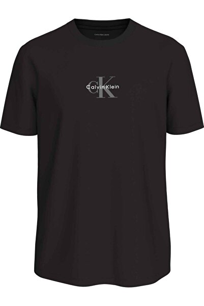Calvin Klein Ss 30S Micro Monologo Tee Erkek Bisiklet Yaka T-Shirt Siyah