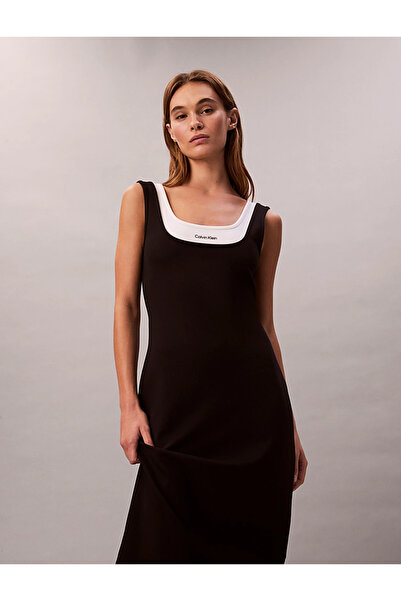 Calvin Klein Kolsuz Interlock Midi Kadın Siyah Elbise LV047E220G-UB1