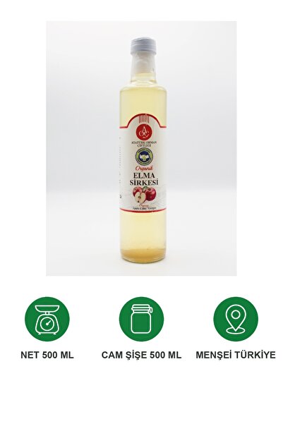Atatürk Orman Çiftliği Organik Elma Sirkesi 500 ml Doğal Fermente Katkısız Koruyucusuz Cam Şişe