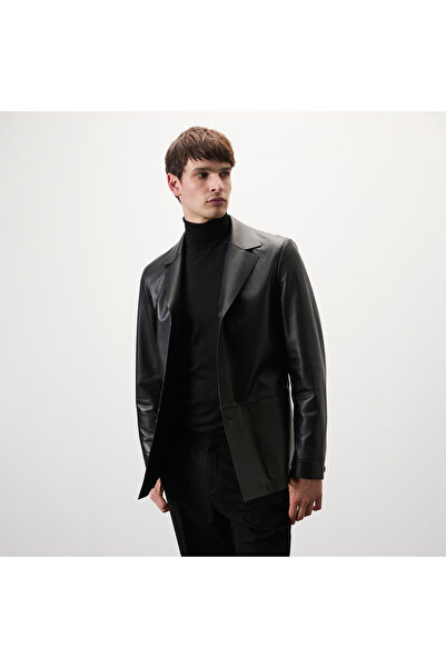 Desa Auburn Siyah Erkek Deri Blazer Ceket