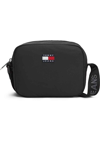 Tommy Hilfiger Kadın Marka Logolu Deri Fermuar Kapamalı Bölmeli Siyah Omuz Ça...