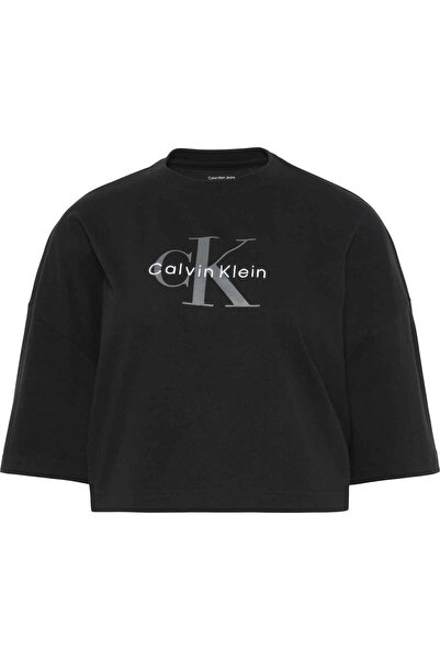 Calvin Klein Kısa Kollu Kutulu Kesim Kısa Monologo Kadın Siyah T-shirt LV047F...