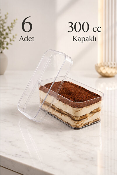 alenked Tiramisu Cup Tatlı Kabı 300 Cc - 6 Adet Kapaklı