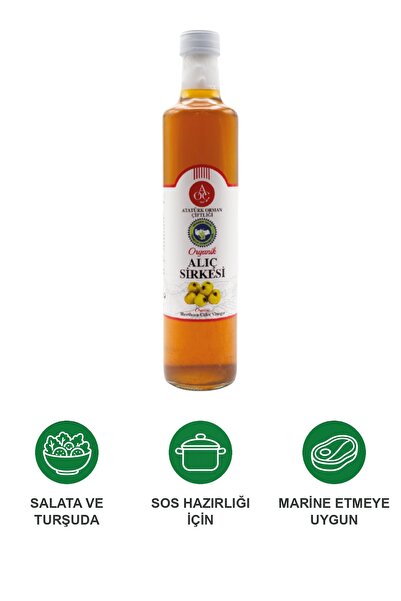 Atatürk Orman Çiftliği AOÇ Organik Alıç Sirkesi 500 ml Doğal Fermente Katkısız Koruyucusuz Cam Şişe