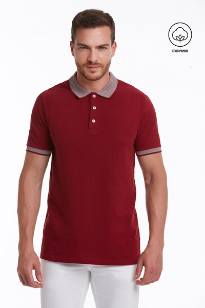 Hatemoğlu Tricou cu guler polo, 100% bumbac, croială normală, culoare burgundy