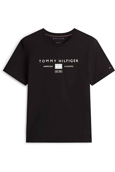 Tommy Hilfiger Ανδρικό μαύρο μπλουζάκι με λογότυπο μάρκας, κατάλληλο για καθη...