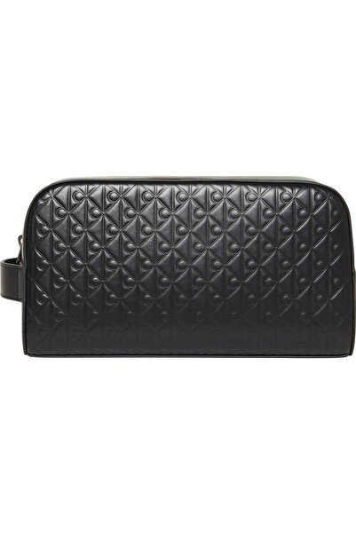 Calvin Klein Men's Leather Ck Embossed Monogram Letter Detail Wide Short Hand...