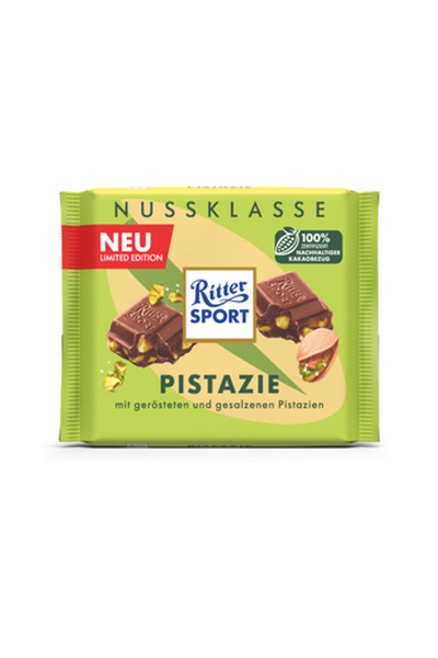 Ritter Sport Ciocolata cu lapte cu bucati de nuci pistachio, 100g