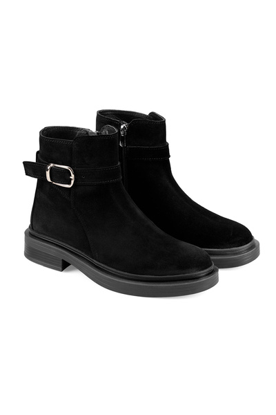 Desa Nayela Black Women's Leather Boots with Belt Accessories